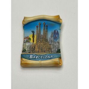 Barcelona Spain 3D Resin Scroll Refrigerator Magnet HEMA 400PB7 Skyline Souvenir